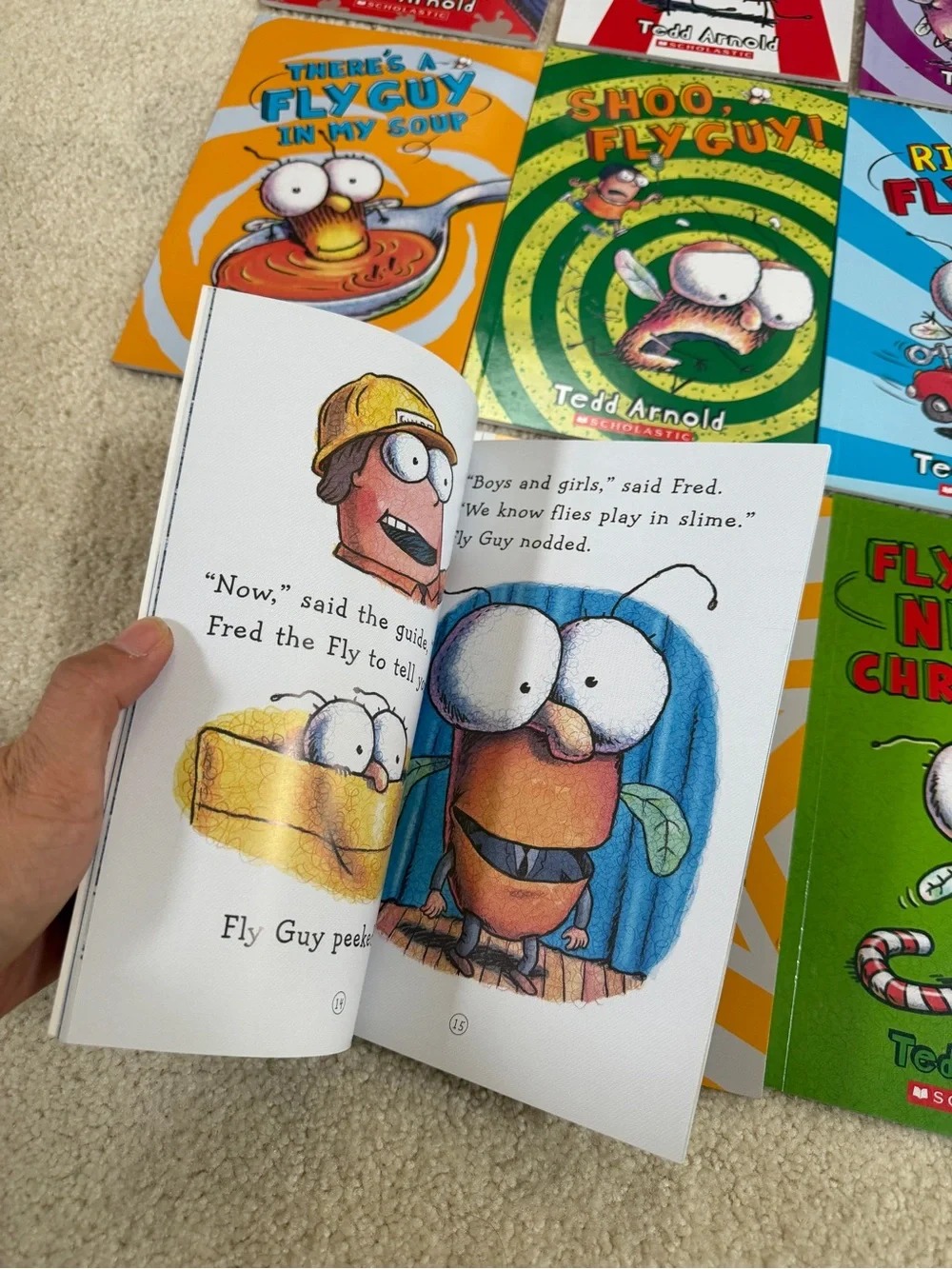 Scholastic Fly Guy Book Set - Red, Purple, Orange, Green, Blue, Yellow, Cream